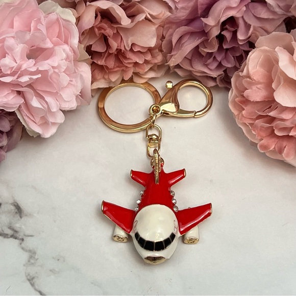 Beautiful Red and White Crystal Airplane Keychain Charm - Picture 8 of 16